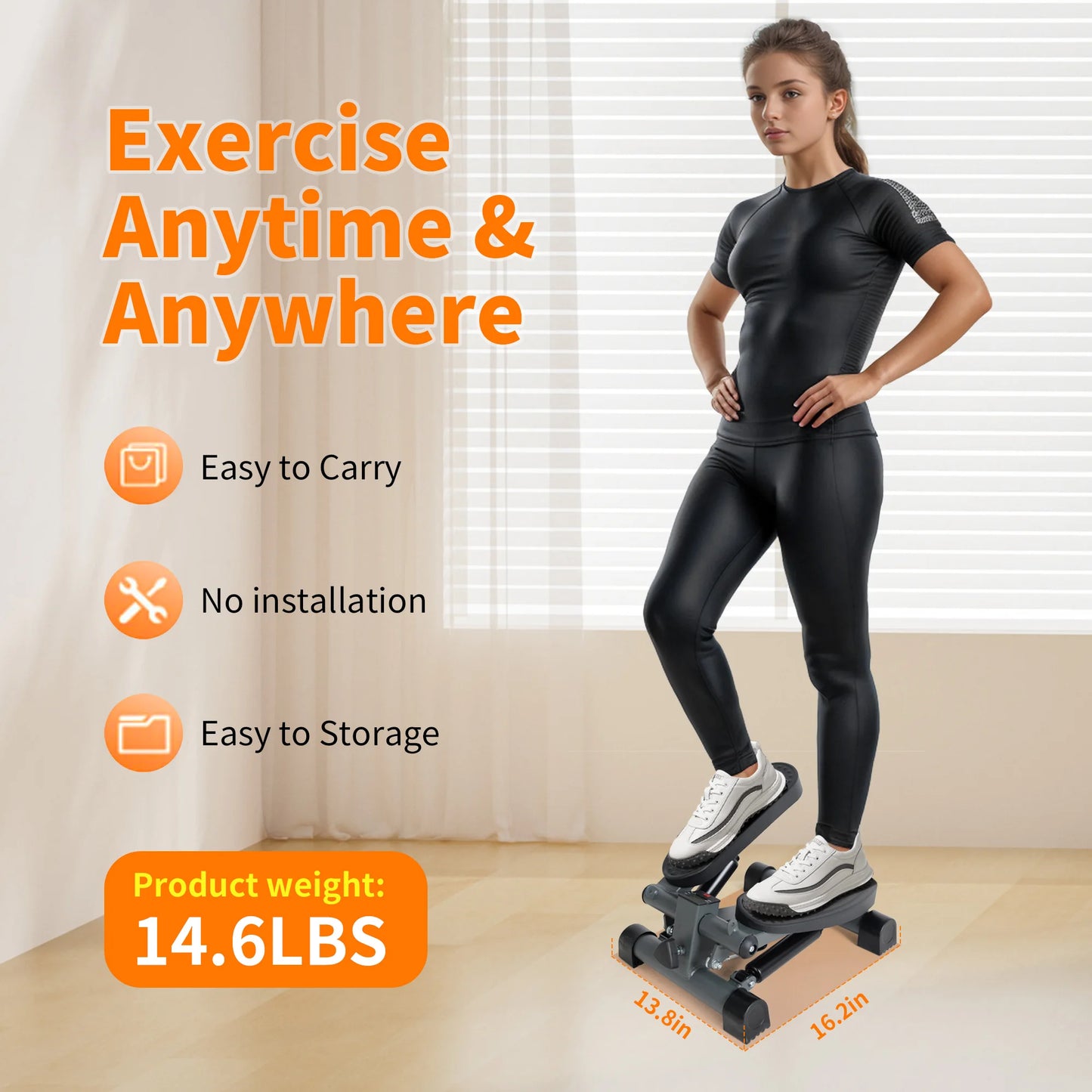 LeikeFitness Mini Stair Stepper with Digital Monitor and Resistance Bands Home Workout Equipment