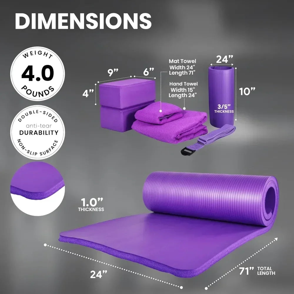 Yoga Equipment 7-Piece Set Including Yoga Mat with Carrying Strap 2 Yoga Blocks Yoga Mat Towel Yoga Hand Towel and Yoga Strap