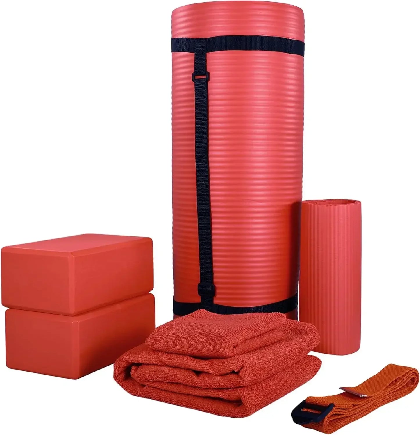 Yoga Equipment 7-Piece Set Including Yoga Mat with Carrying Strap 2 Yoga Blocks Yoga Mat Towel Yoga Hand Towel and Yoga Strap