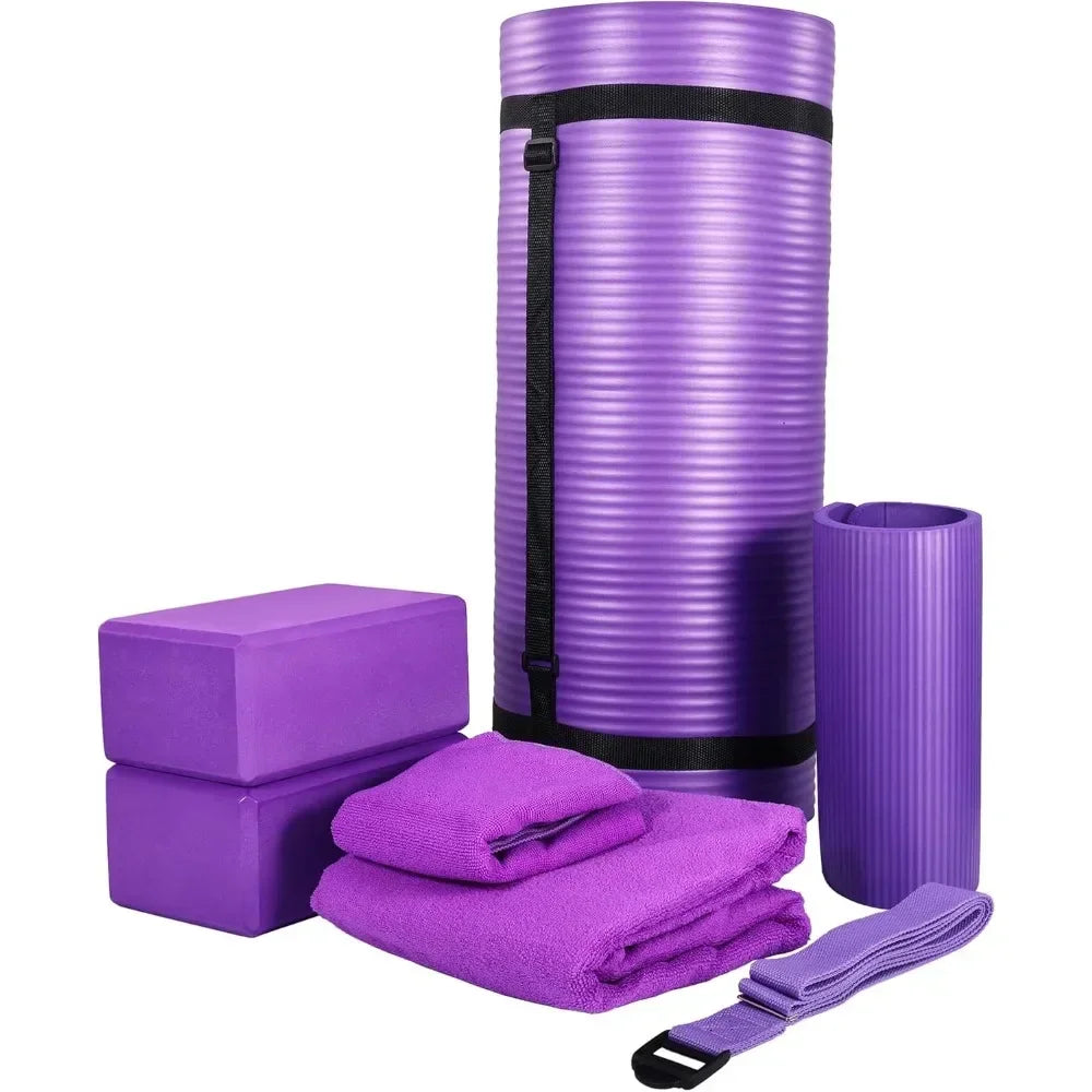 Yoga Equipment 7-Piece Set Including Yoga Mat with Carrying Strap 2 Yoga Blocks Yoga Mat Towel Yoga Hand Towel and Yoga Strap