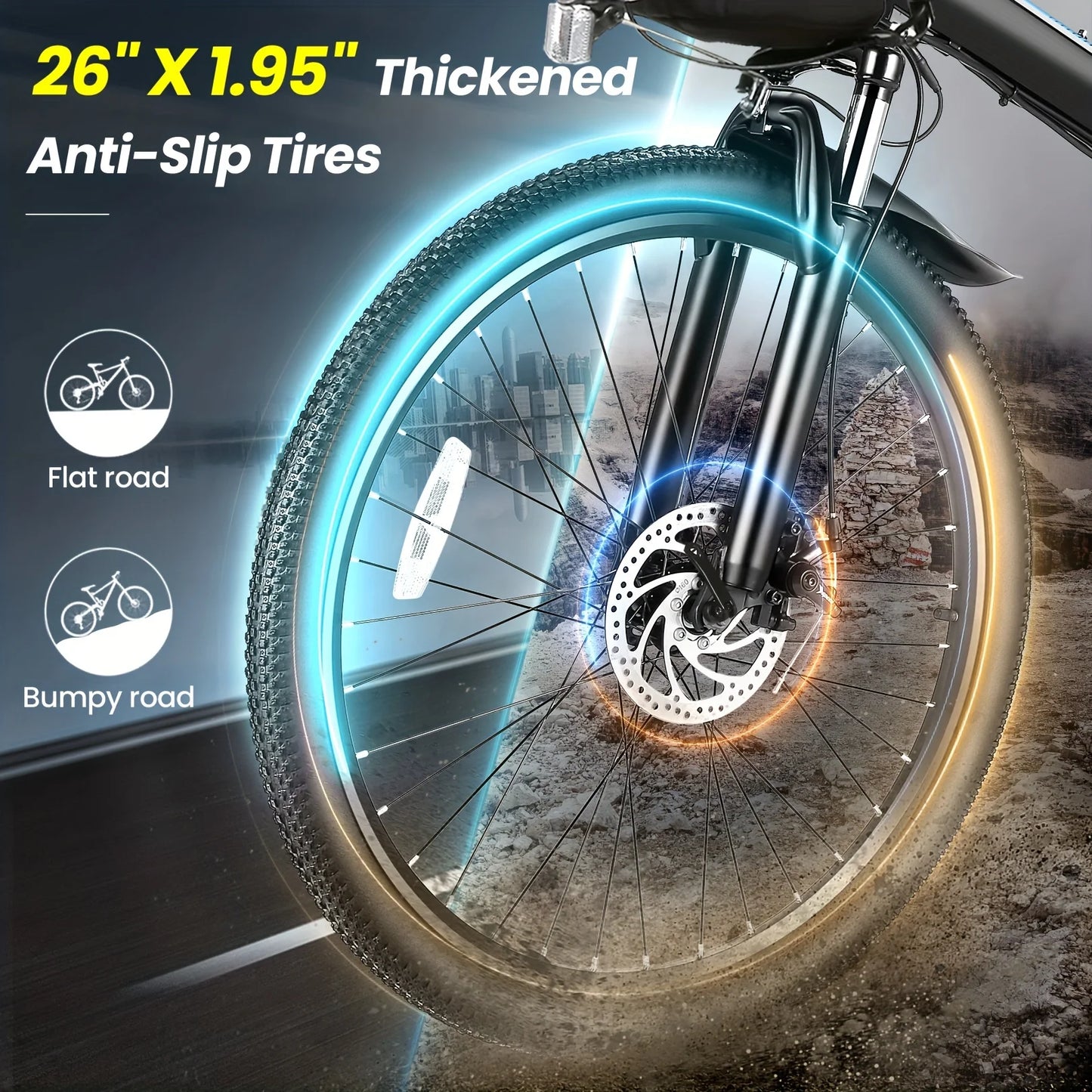 26" Folding Electric Bike for Adults with 500W Motor 48V 20MPH Removable Battery Up to 50 Miles Range Cruise Control
