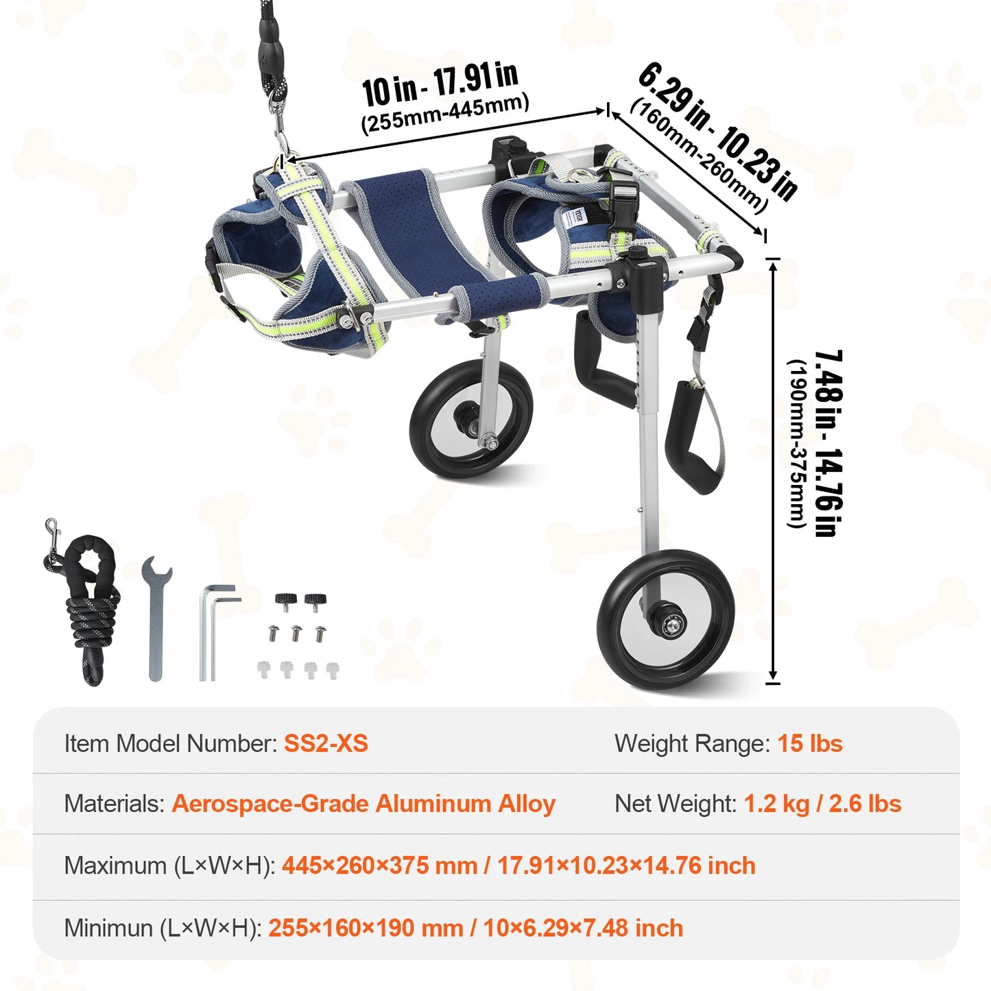 VEVOR 2 Wheels Dog Wheelchair for Back Legs Pet Cart