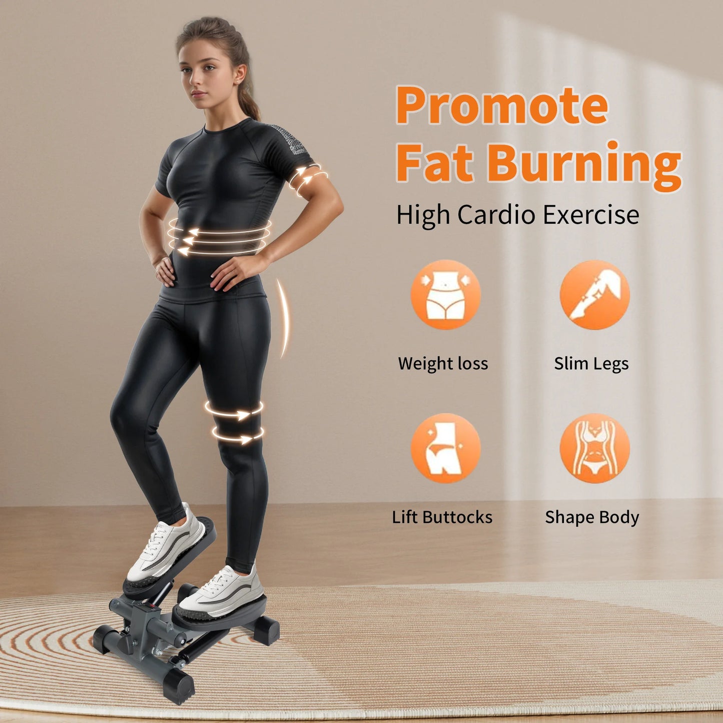 LeikeFitness Mini Stair Stepper with Digital Monitor and Resistance Bands Home Workout Equipment