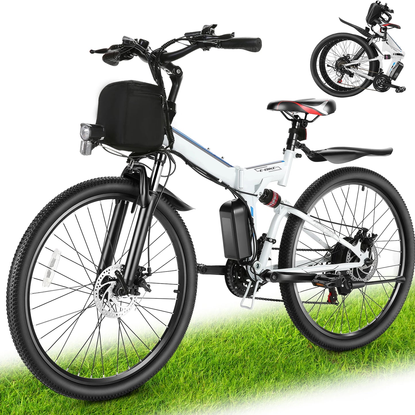 26" Folding Electric Bike for Adults with 500W Motor 48V 20MPH Removable Battery Up to 50 Miles Range Cruise Control