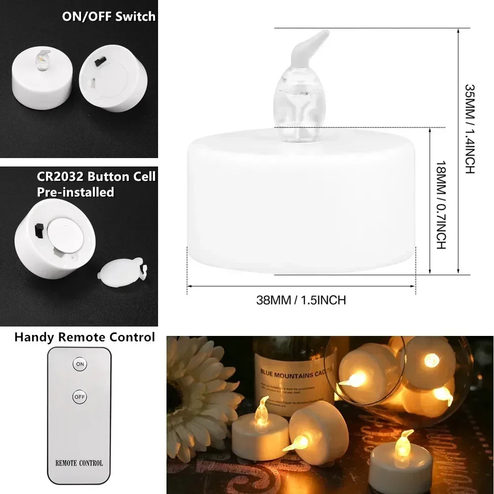 12/24PC LED Tea Lights Realistic and Bright Flickering Flameless Tea Light for Holiday Decor