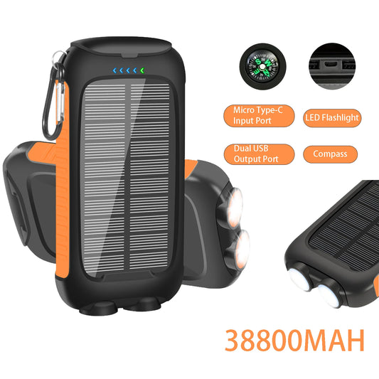 38800mAh Solar Power Bank Portable Waterproof Fast Charging