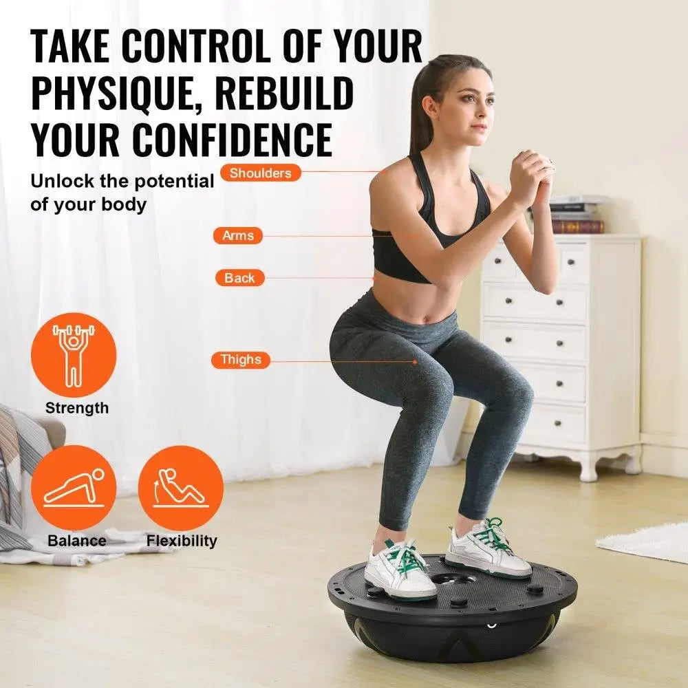 23-Inch Half Exercise Ball Trainer with Pump and Resistance Bands 660lbs Capacity Stability Yoga Ball for Home Gym Full Body Workout