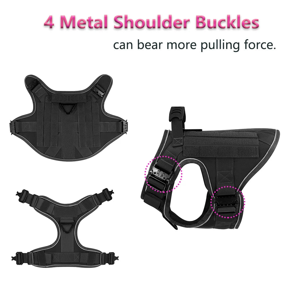 Reflective Dog Harness with 4 Metal Buckles for Large Dogs