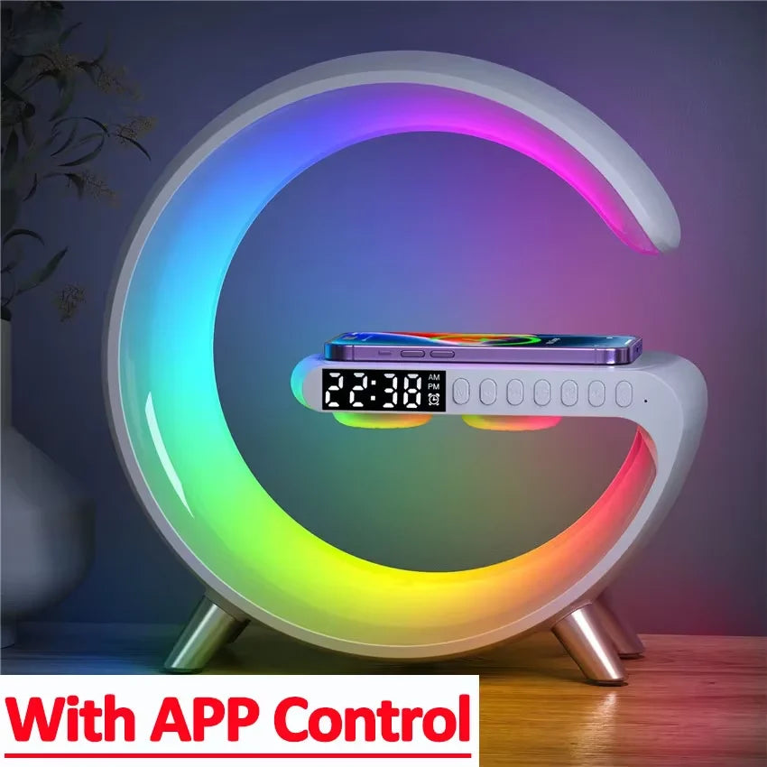 9 Inch Wireless Charger Stand Alarm Clock Bluetooth Speaker LED Lamp RGB Night Light For iPhone Samsung