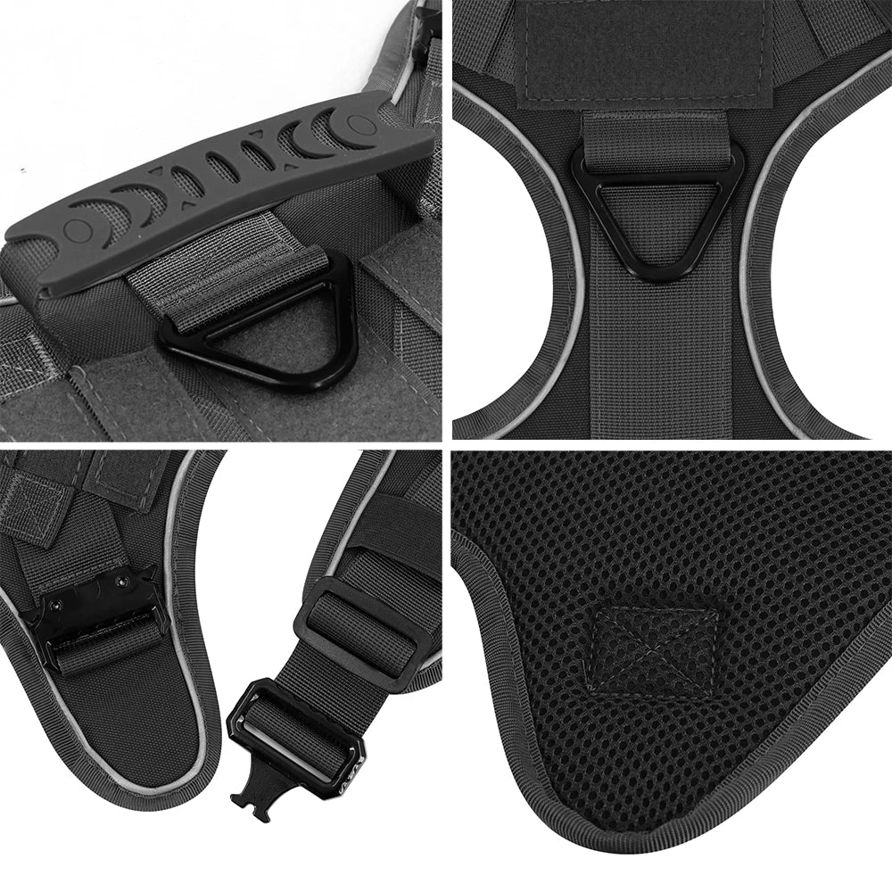 Reflective Dog Harness with 4 Metal Buckles for Large Dogs