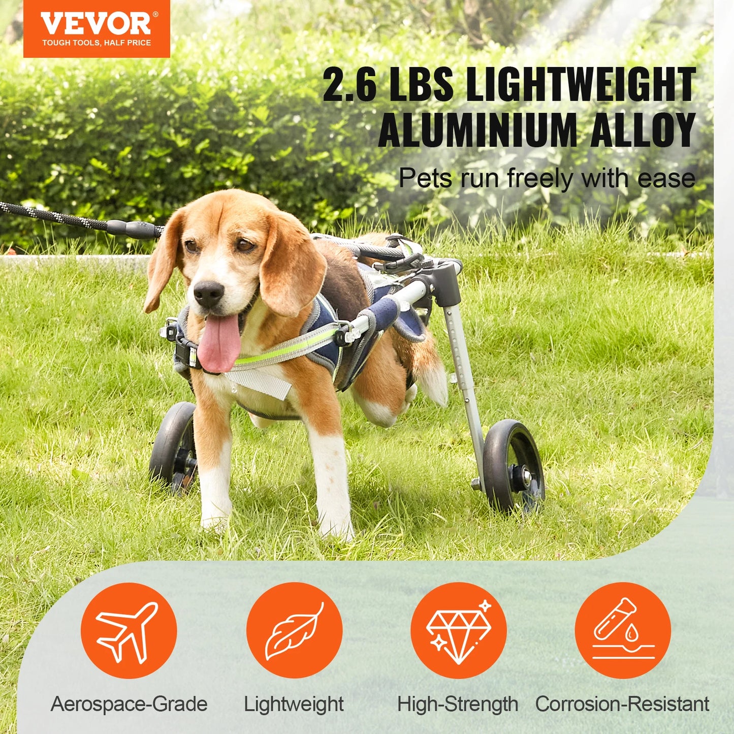 VEVOR 2 Wheels Dog Wheelchair for Back Legs Pet Cart