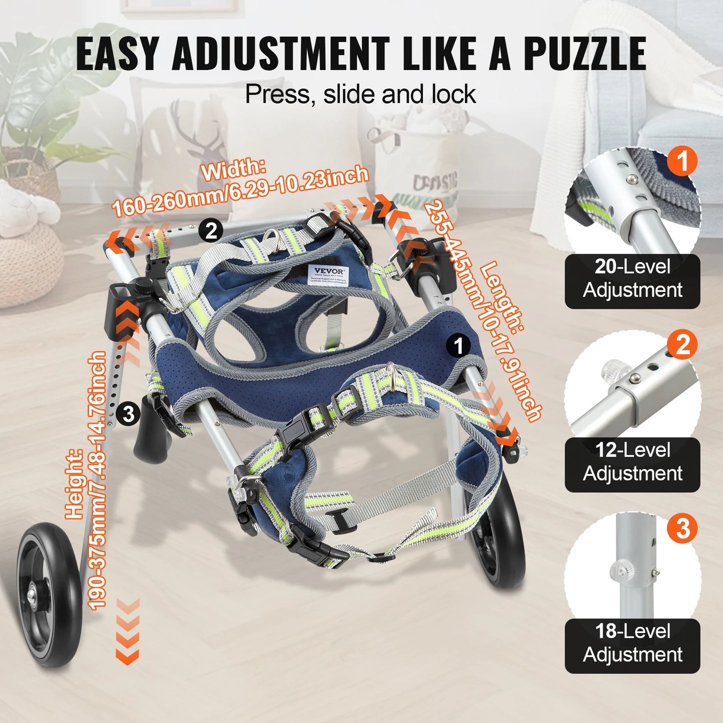 VEVOR 2 Wheels Dog Wheelchair for Back Legs Pet Cart