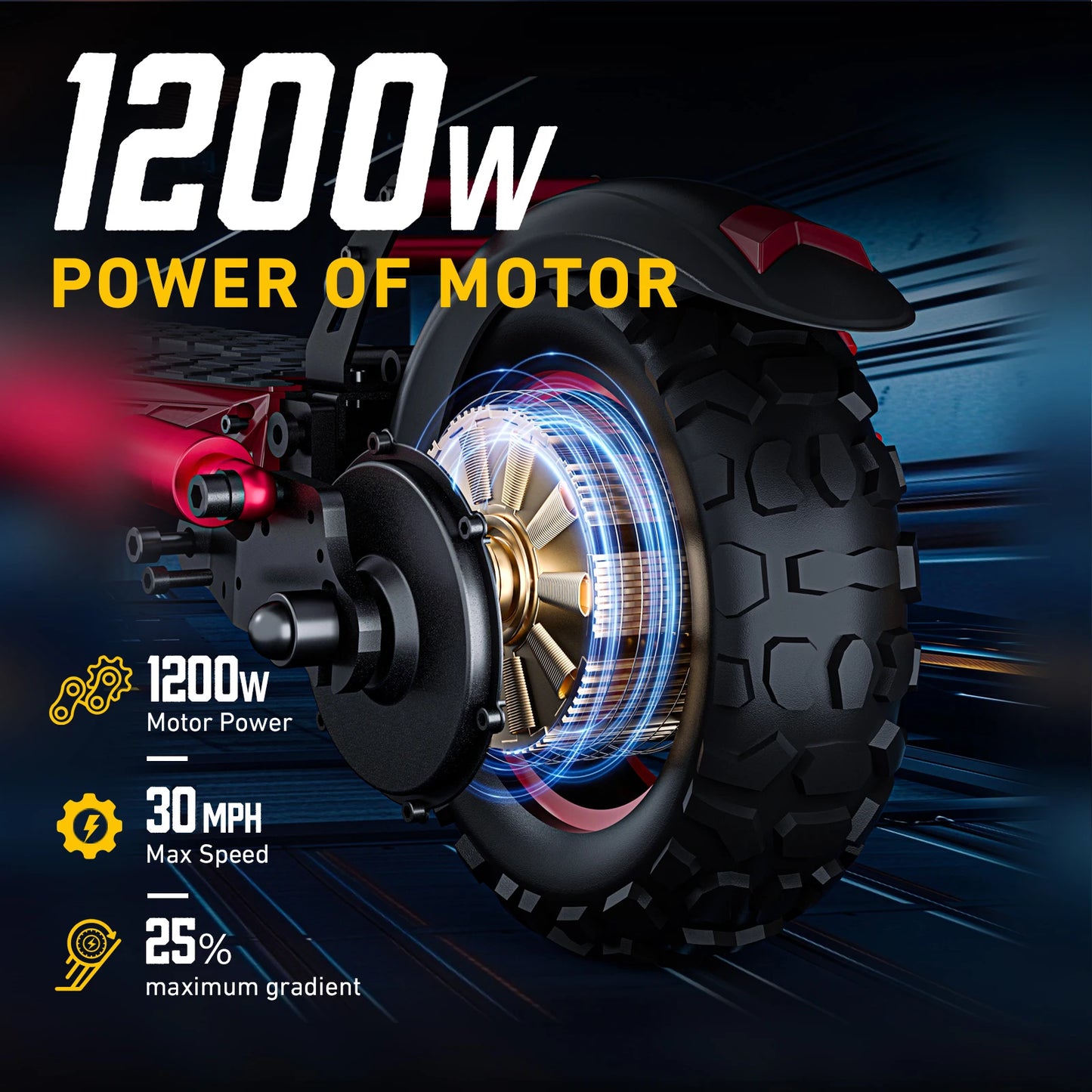1200W Off-Road Electric Scooter with Seat, 30Mph Speed