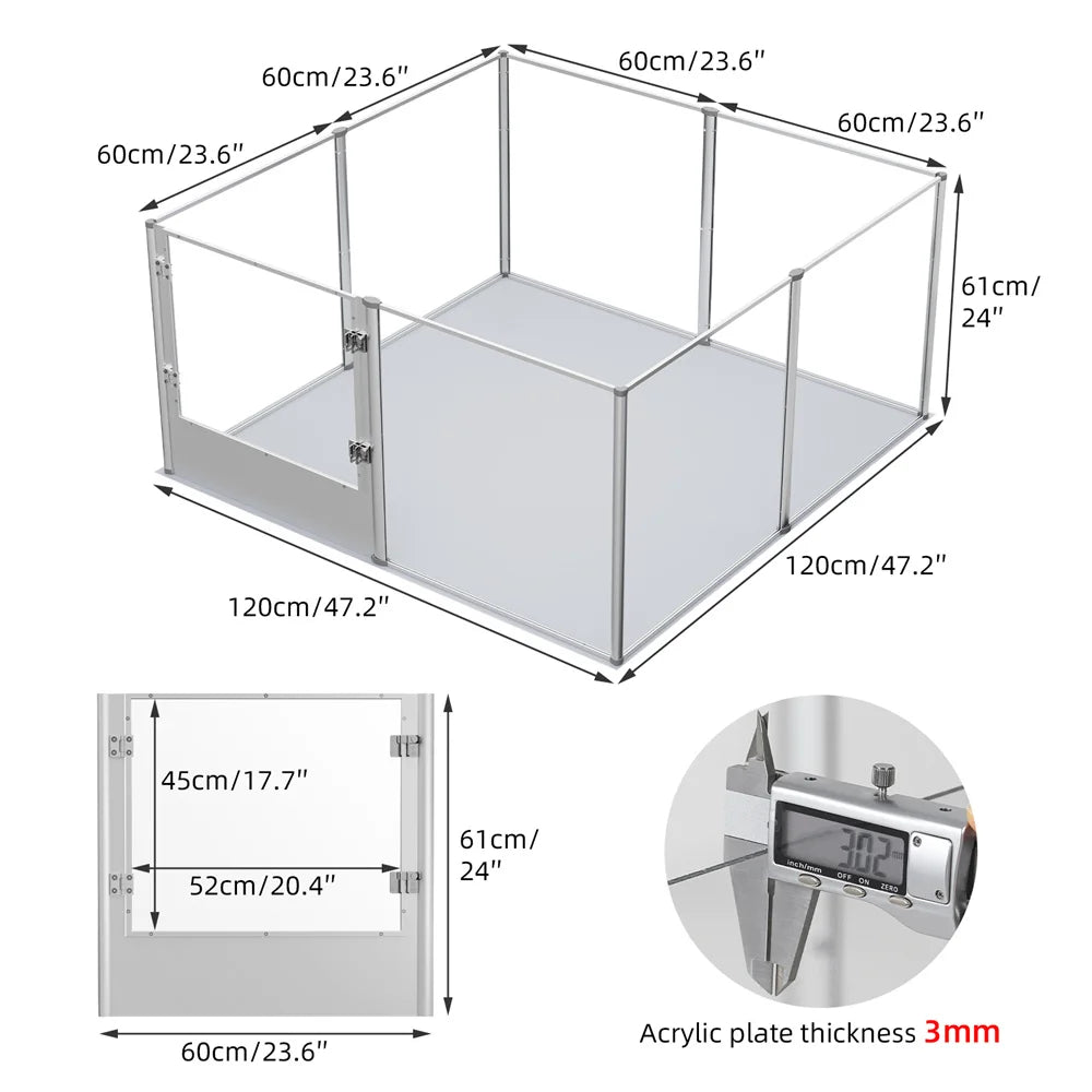Extra Large Dog Playpen Acrylic Enclosure with Pad