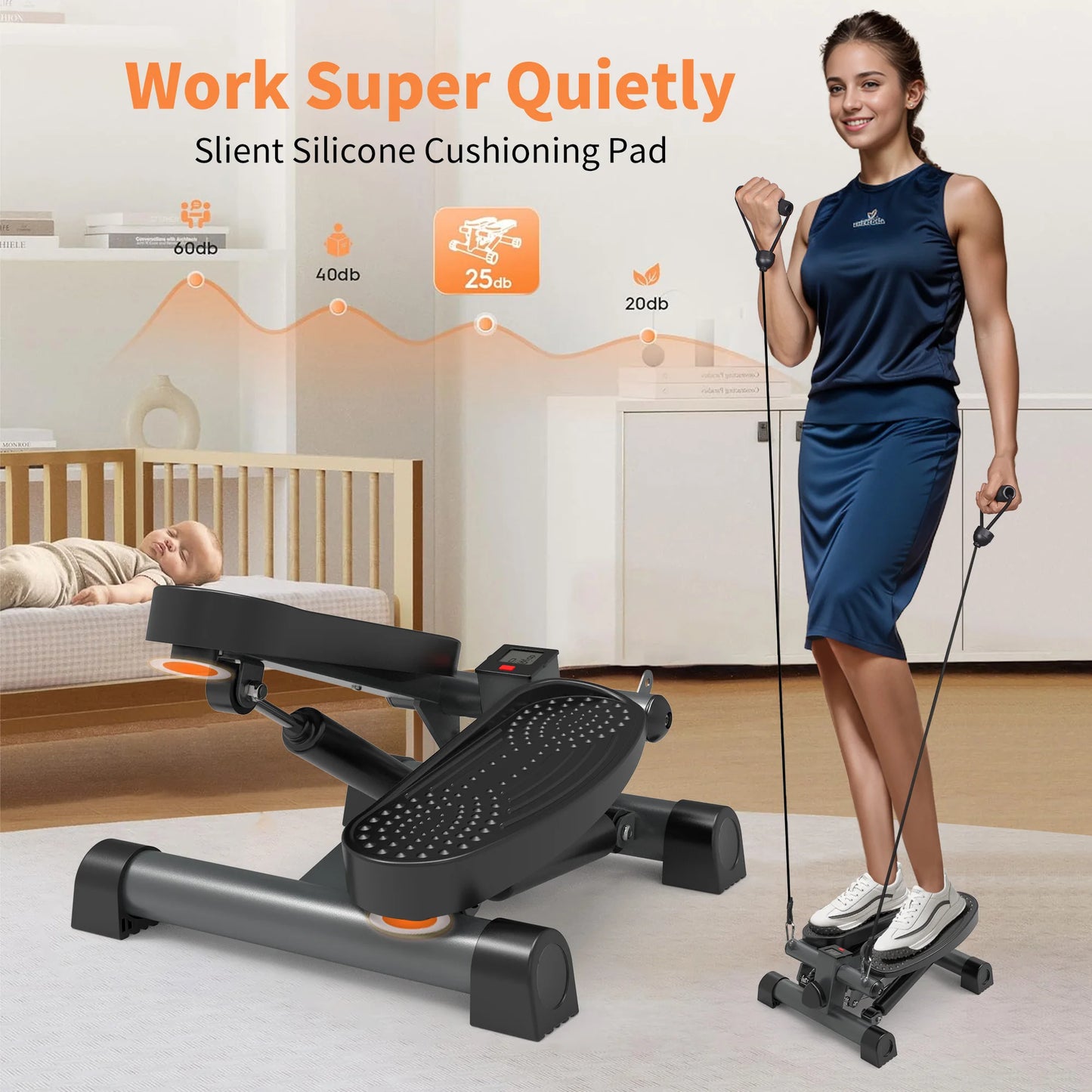 LeikeFitness Mini Stair Stepper with Digital Monitor and Resistance Bands Home Workout Equipment