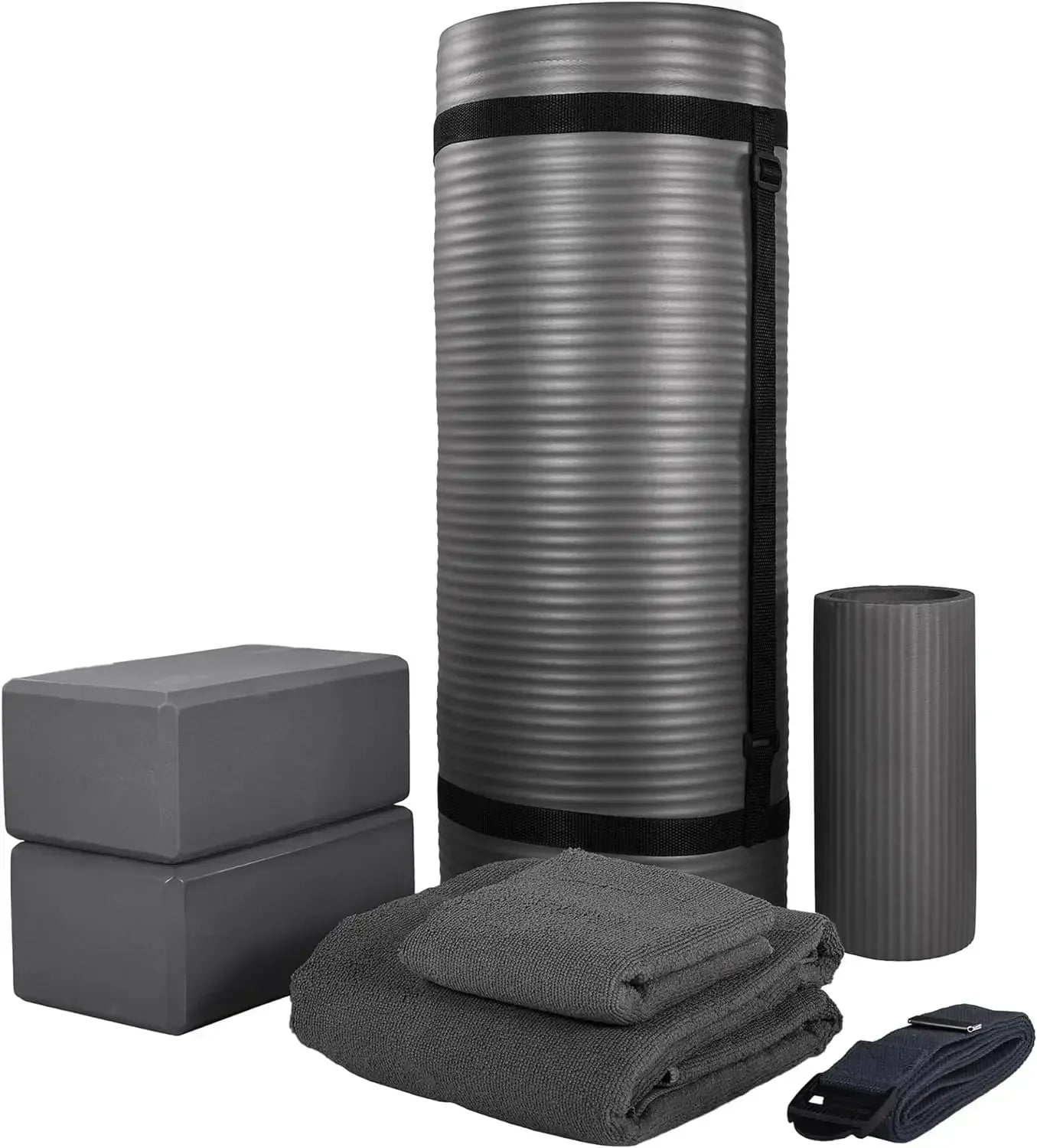 Yoga Equipment 7-Piece Set Including Yoga Mat with Carrying Strap 2 Yoga Blocks Yoga Mat Towel Yoga Hand Towel and Yoga Strap