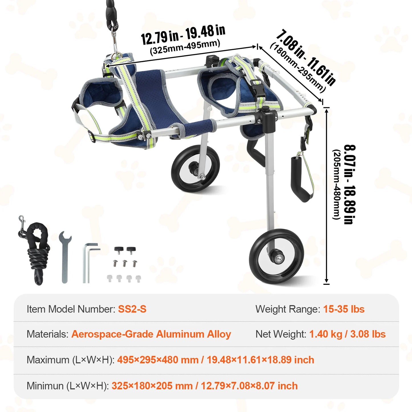 VEVOR 2 Wheels Dog Wheelchair for Back Legs Pet Cart