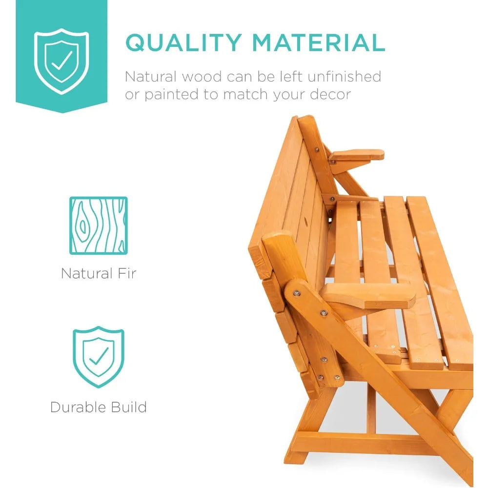 2-in-1 Transforming Interchangeable Outdoor Wooden Picnic Table Garden Bench