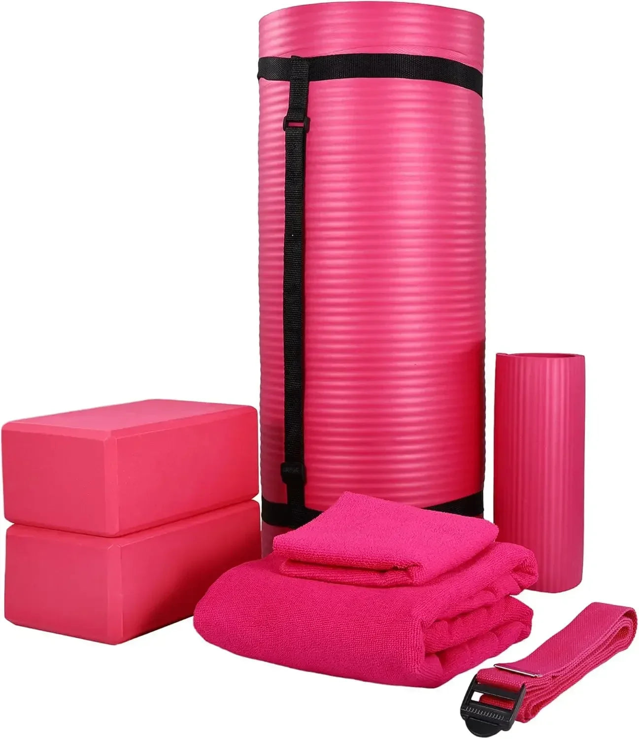 Yoga Equipment 7-Piece Set Including Yoga Mat with Carrying Strap 2 Yoga Blocks Yoga Mat Towel Yoga Hand Towel and Yoga Strap