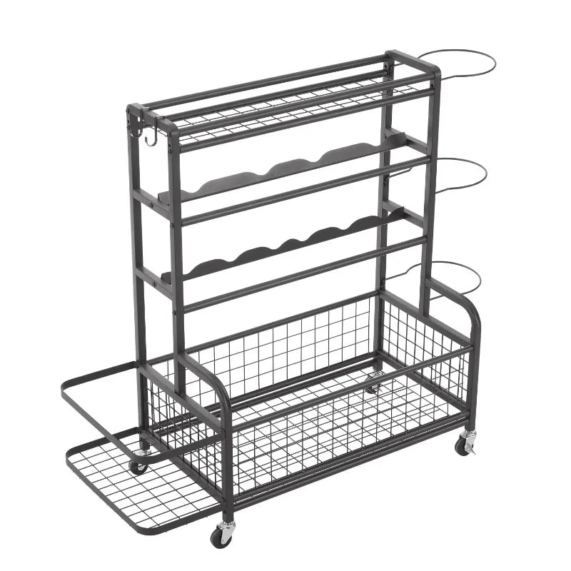 4-Tier Metal Storage Organizer with Rolling Wheels for Sports Gear