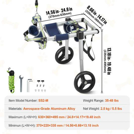 VEVOR 2 Wheels Dog Wheelchair for Back Legs Pet Cart