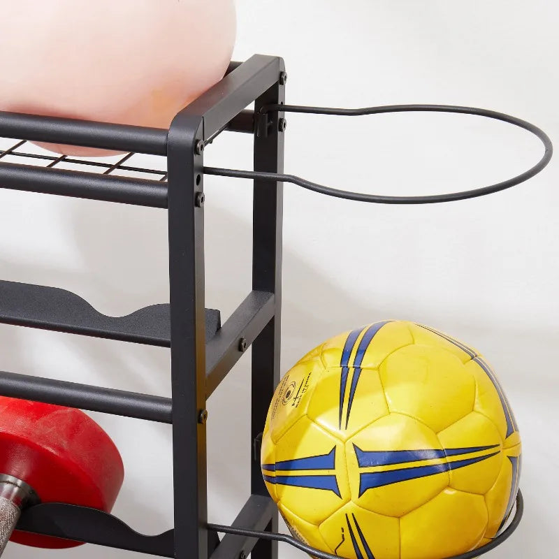 4-Tier Metal Storage Organizer with Rolling Wheels for Sports Gear
