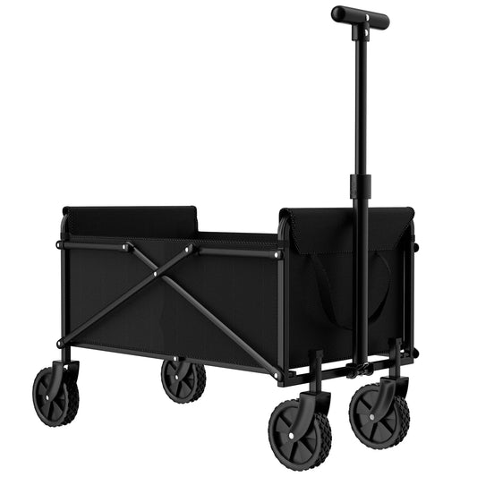 Black Small Handcart Outdoor Garden Folding Cart Collapsible Utility Shopping Wagon Portable Picnic Beach Trolley